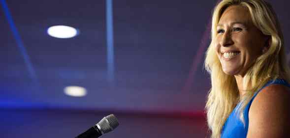 Marjorie Taylor Greene addresses supporter