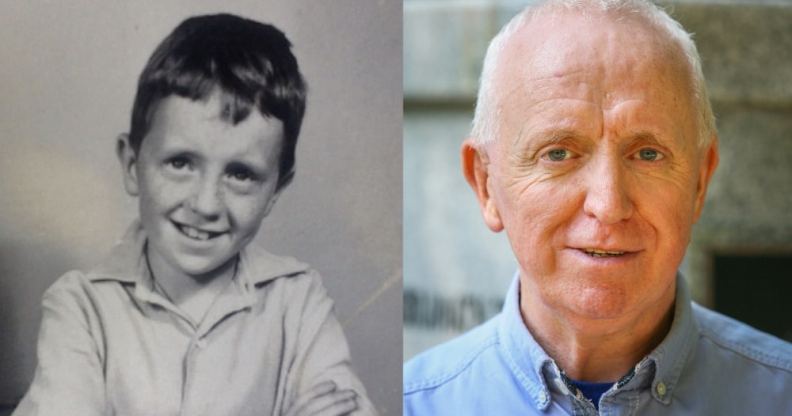 Patrick Sandford pictured at the age of 9 (L) when his primary school teacher first started sexually abusing him, and Patrick pictured on the right in the present day.