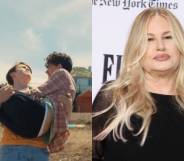 side by side images of Charlie and Nick from Heartstopper and actor Jennifer Coolidge