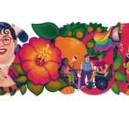 A Google doodle honours Stacey Park Milbern with a doodle that features a picture of the late disability justice advocate, flowers, a progressive Pride flag
