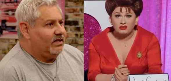 Side by side images of Navy veteran Dave Lara from Drag Race season five and All Stars 7 star Jinkx Monsoon impersonating Judy Garland