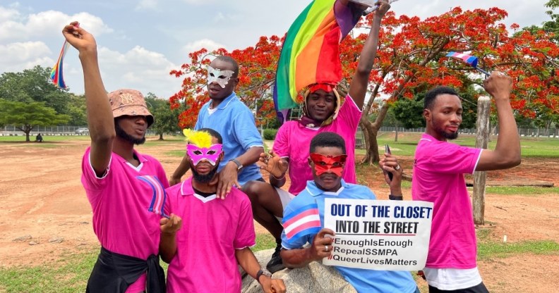 LGBT+ people staged a protest against a reviled bill that would ban "crossdressing" in Nigeria.