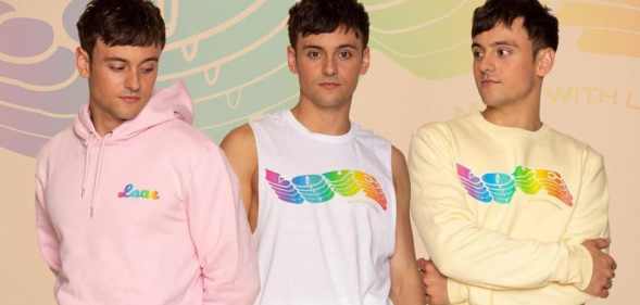 Promotional photo of Tom Daley wearing his Pride collection