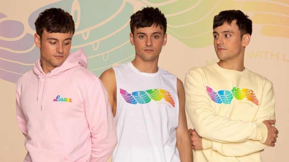Promotional photo of Tom Daley wearing his Pride collection