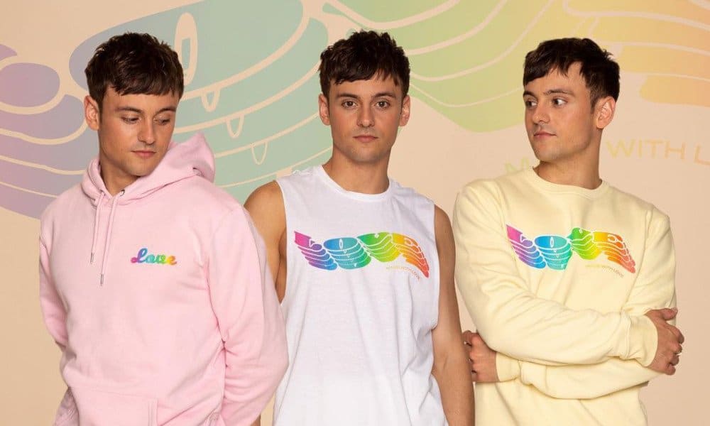 Promotional photo of Tom Daley wearing his Pride collection