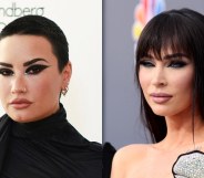 Red carpet headshots of Demi Lovato and Megan Fox