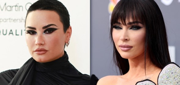 Red carpet headshots of Demi Lovato and Megan Fox