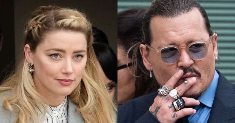Amber Heard and Johnny Depp outside the court during the defamation trial