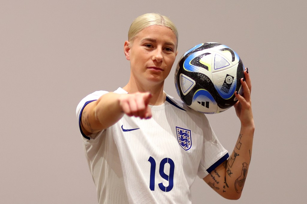 England Lioness Bethany England during a media session on July 18, 2023 in Brisbane, Australia, ahead of the FIFA Women's World Cup 2023 (Photo by Naomi Baker - The FA/The FA via Getty Images)