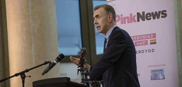 Adam Price speaking at the PinkNews Cardiff Summer Reception