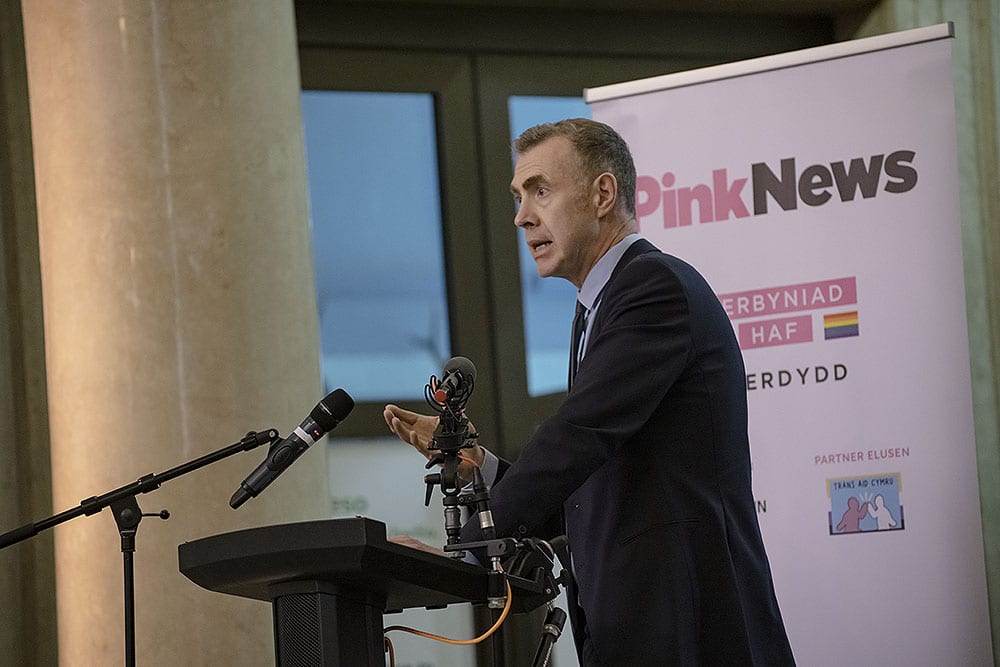 Adam Price speaks at the PinkNews Summer Reception in Cardiff