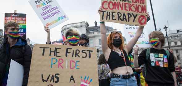 Activists protest against the British government's botched conversion therapy ban