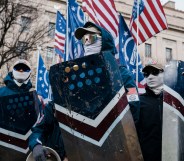 Patriot Front participate in an anti-abortion march in January 2022 in Washington, DC
