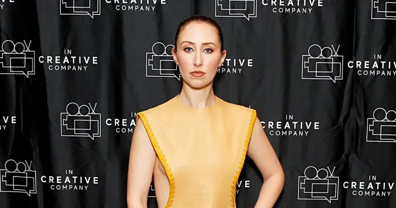 Actress Erin Doherty, dressed in long golden gown, attending the Prime Video screening of 'Chloe'.