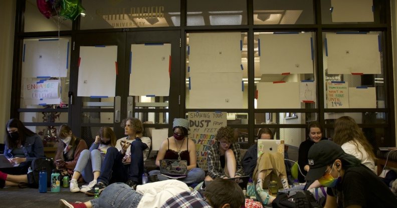 SPU students at the sit-in outside the university president's office