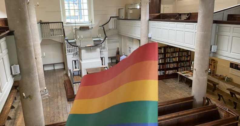 A Pride flag inside John Wesley's New Room