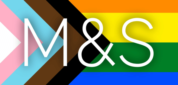 The letters M&S over the Progress Pride flag