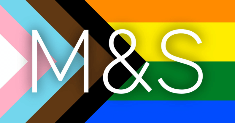The letters M&S over the Progress Pride flag