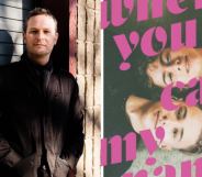 A picture of Tucker Shaw, author of When You Call My Name, on the left, with a picture of the UK cover of his AIDS era novel on the right.