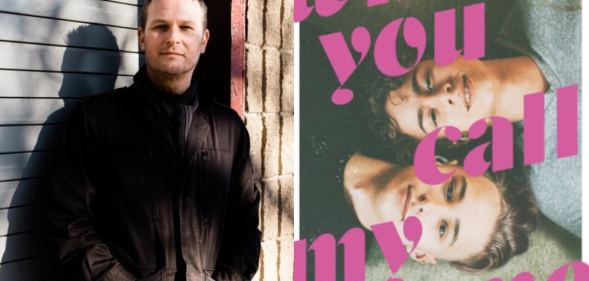 A picture of Tucker Shaw, author of When You Call My Name, on the left, with a picture of the UK cover of his AIDS era novel on the right.