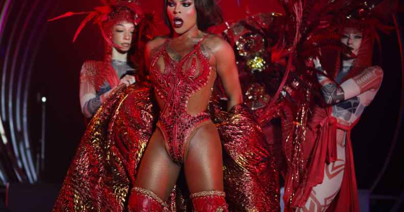 Miss Vanjie with dancers on the Werq the World stage