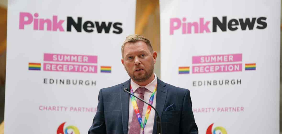 Jamie Greene speaking at the PinkNews summer reception in Edinburgh.