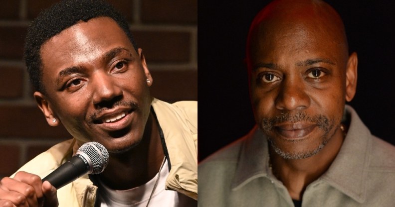 Headshots of Jerrod Carmichael and Dave Chappelle