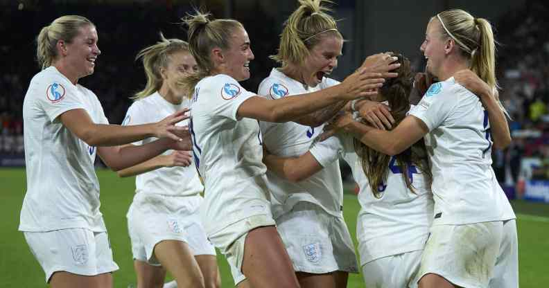 Fran Kirby (Chelsea FC) of England celebrates after scoring her sides first goal during the UEFA Women's Euro 2022 Semi Final match between England and Sweden at Bramall Lane on July 26, 2022 in Sheffield, United Kingdom.