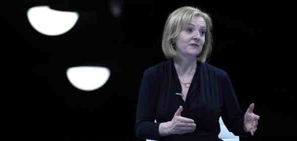 Foreign Secretary Liz Truss speaks during the Leeds Hustings at Elland Road on July 28, 2022