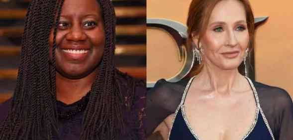 A side by side image of Labour MP Marsha de Cordova wearing a dark top with her hair in braids and Harry Potter author JK Rowling wearing a blue dress with sequins along the seems and a matching cape with her hair styled in an updo
