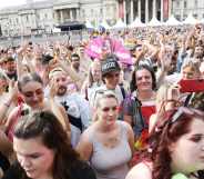 A general view during Pride in London 2022: The 50th Anniversary at Trafalgar Square on July 02, 2022 in London, England.