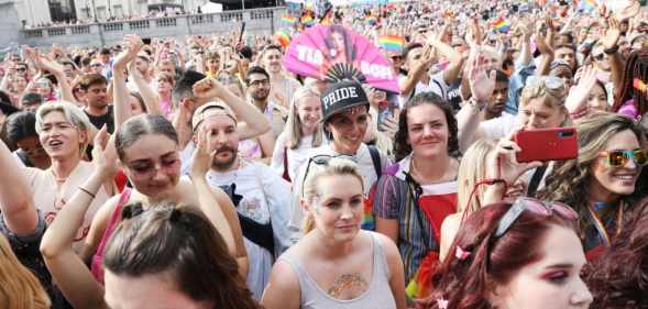 A general view during Pride in London 2022: The 50th Anniversary at Trafalgar Square on July 02, 2022 in London, England.