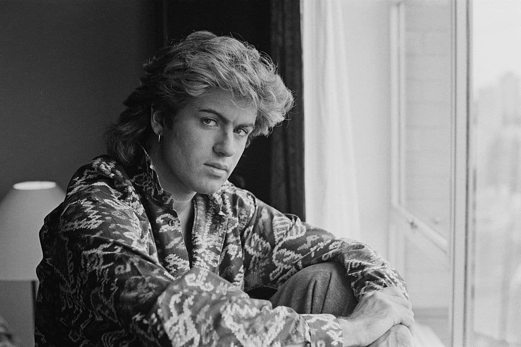 British singer-songwriter George Michael, of Wham!, in a Sydney hotel room during the pop duo's 1985 world tour.