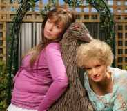 Kath and Kim in Kath's backyard.
