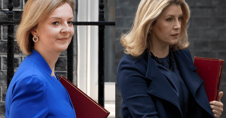Liz Truss and Penny Mordaunt respectively walking to No.10