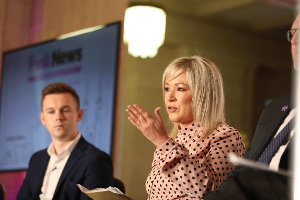Michelle O'Neill speaking at the PinkNews Belfast Summer Reception 2022.