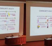 Images of a presentation by a Hwa Chong Institution school presentation about "community health" containing false and unsubstantiated claims about LGBTQ+ people