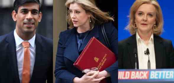 Rishi Sunak (L) and Liz Truss (R) are among the most senior Tories to run for the Conservative Party leadership, while Penny Mordaunt (C) is emerging as most popular among Tory voters in polls.
