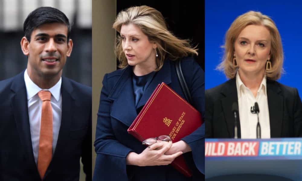 Rishi Sunak (L) and Liz Truss (R) are among the most senior Tories to run for the Conservative Party leadership, while Penny Mordaunt (C) is emerging as most popular among Tory voters in polls.
