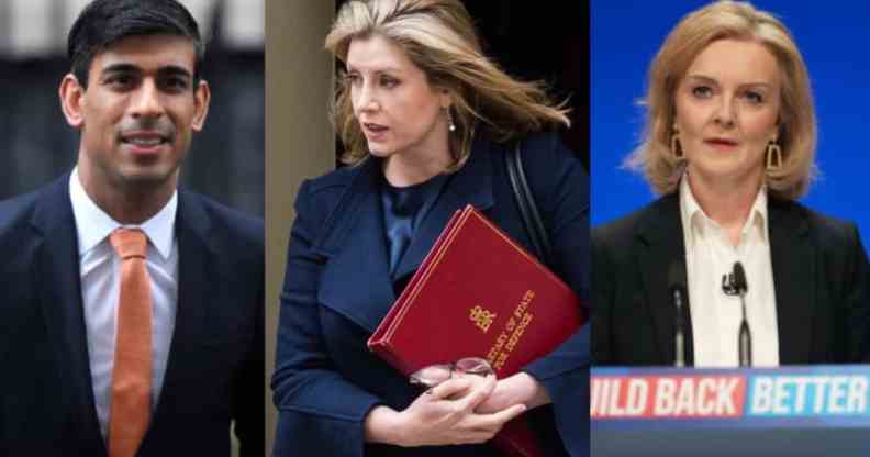 Rishi Sunak (L) and Liz Truss (R) are among the most senior Tories to run for the Conservative Party leadership, while Penny Mordaunt (C) is emerging as most popular among Tory voters in polls.