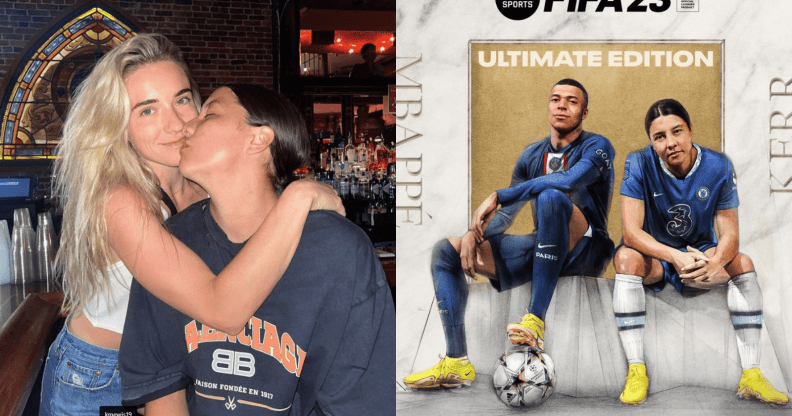 Sam Kerr and Kristie Mewis next to the FIFA 23 global cover