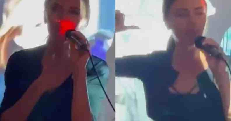 Victoria Beckham as Posh Spice singing karaoke song Stop