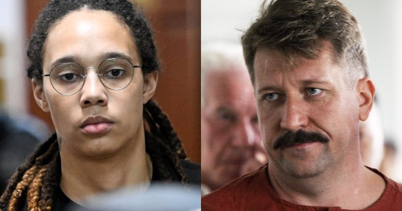 Side-by-side headshots of Brittney Griner and Viktor Bout