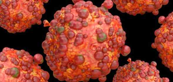 A computer generated image of multiple monkeypox viruses