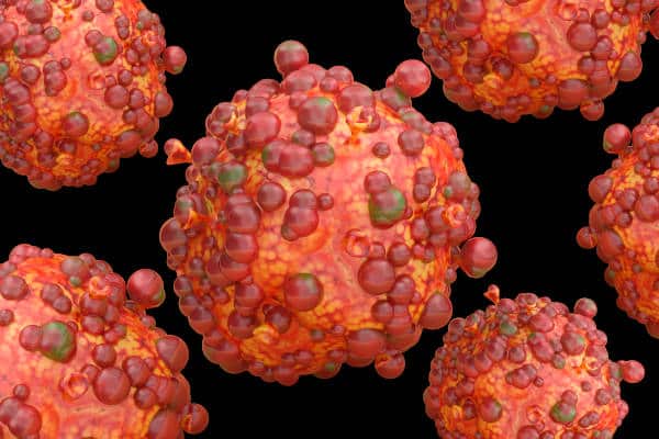 A computer generated image of multiple monkeypox viruses