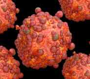 A computer generated image of multiple monkeypox viruses