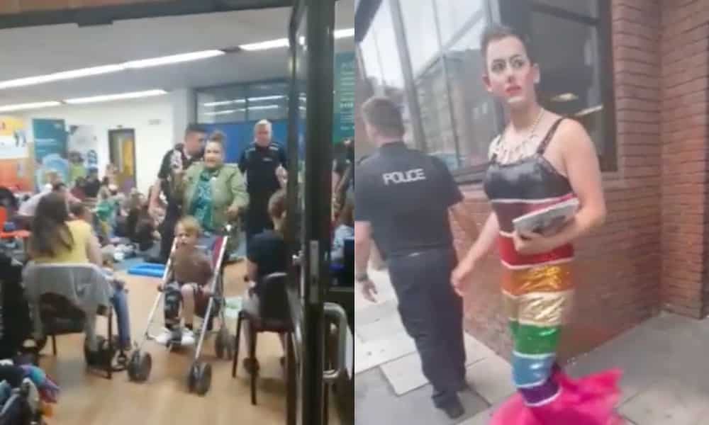 On the left: A woman is escorted out of police. On the right: Aida H Dee is escorted by police