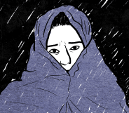 An illustration of a person with a blanket wrapped around them