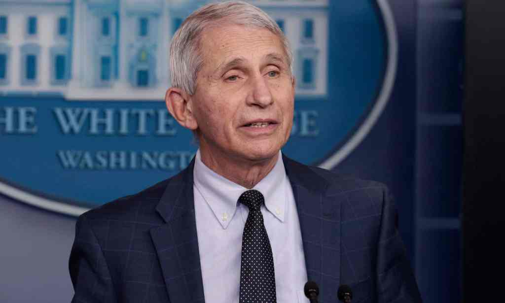 Dr Anthony Fauci speaks to a crowd gathered at the White House