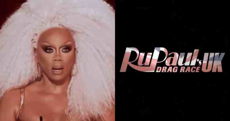 A picture of RuPaul looking shocked on the left and the logo of RuPaul's Drag Race season four on the right.